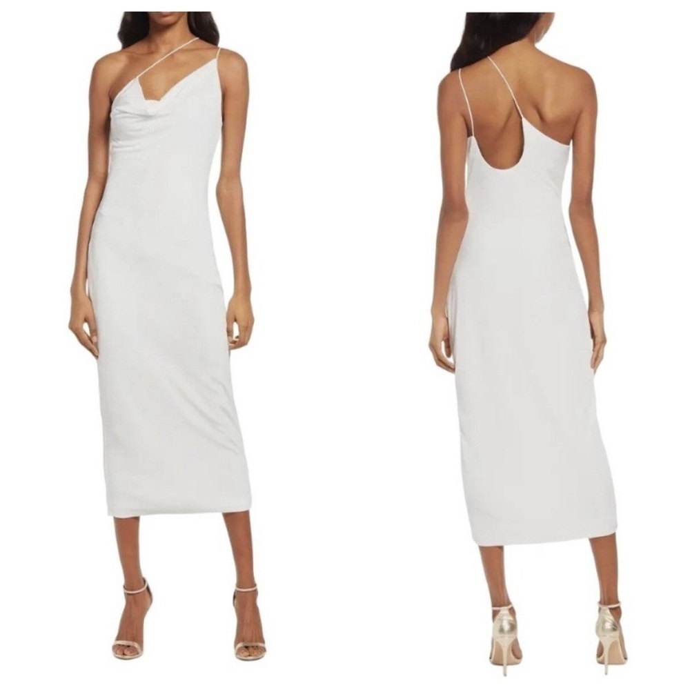 Misha collection Saira cowl neck draped strappy dress white 13631